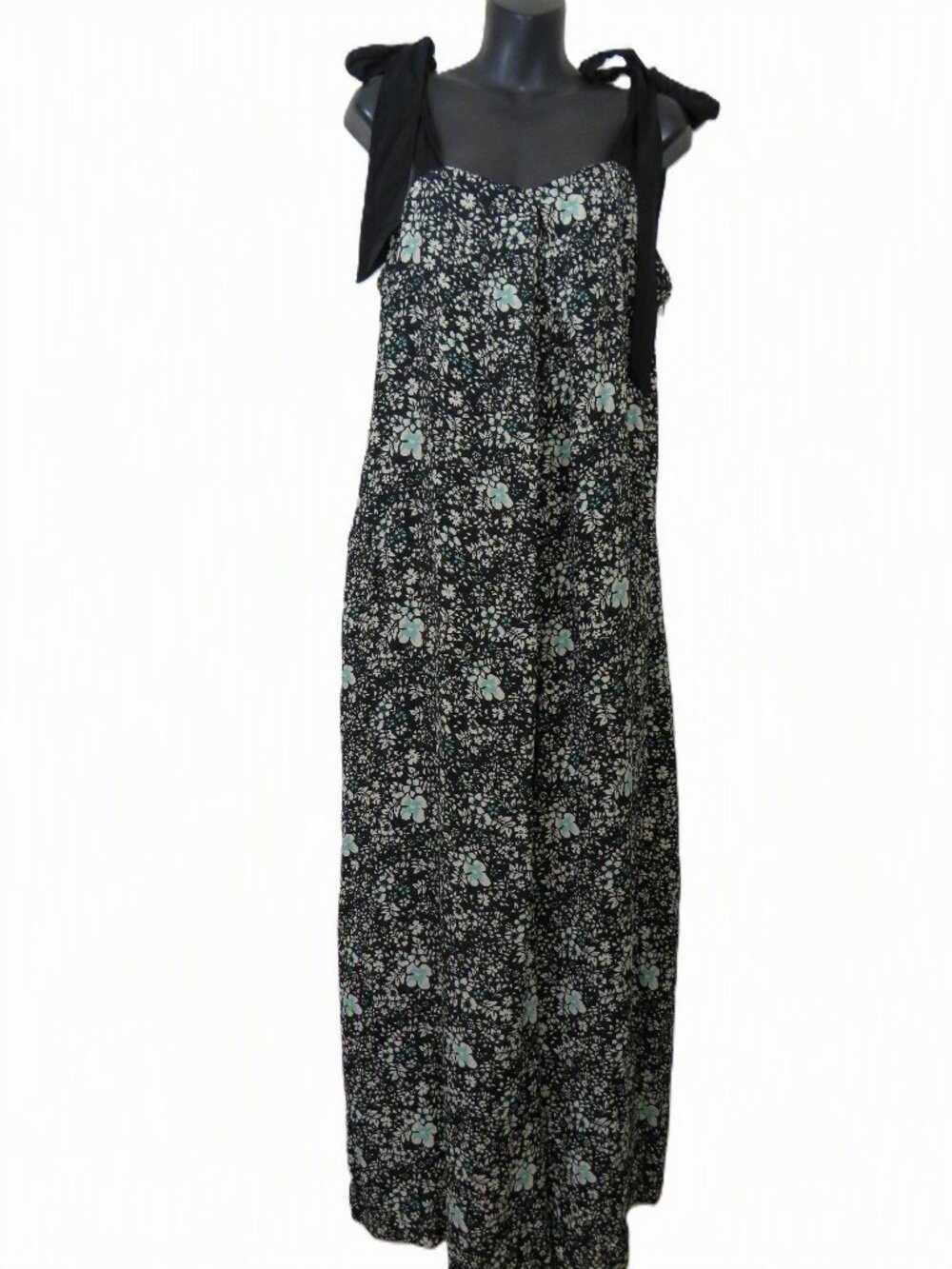 Free People size Small Relaxed Floral Jumpsuit Blue Sleeveless Tie Wide Leg